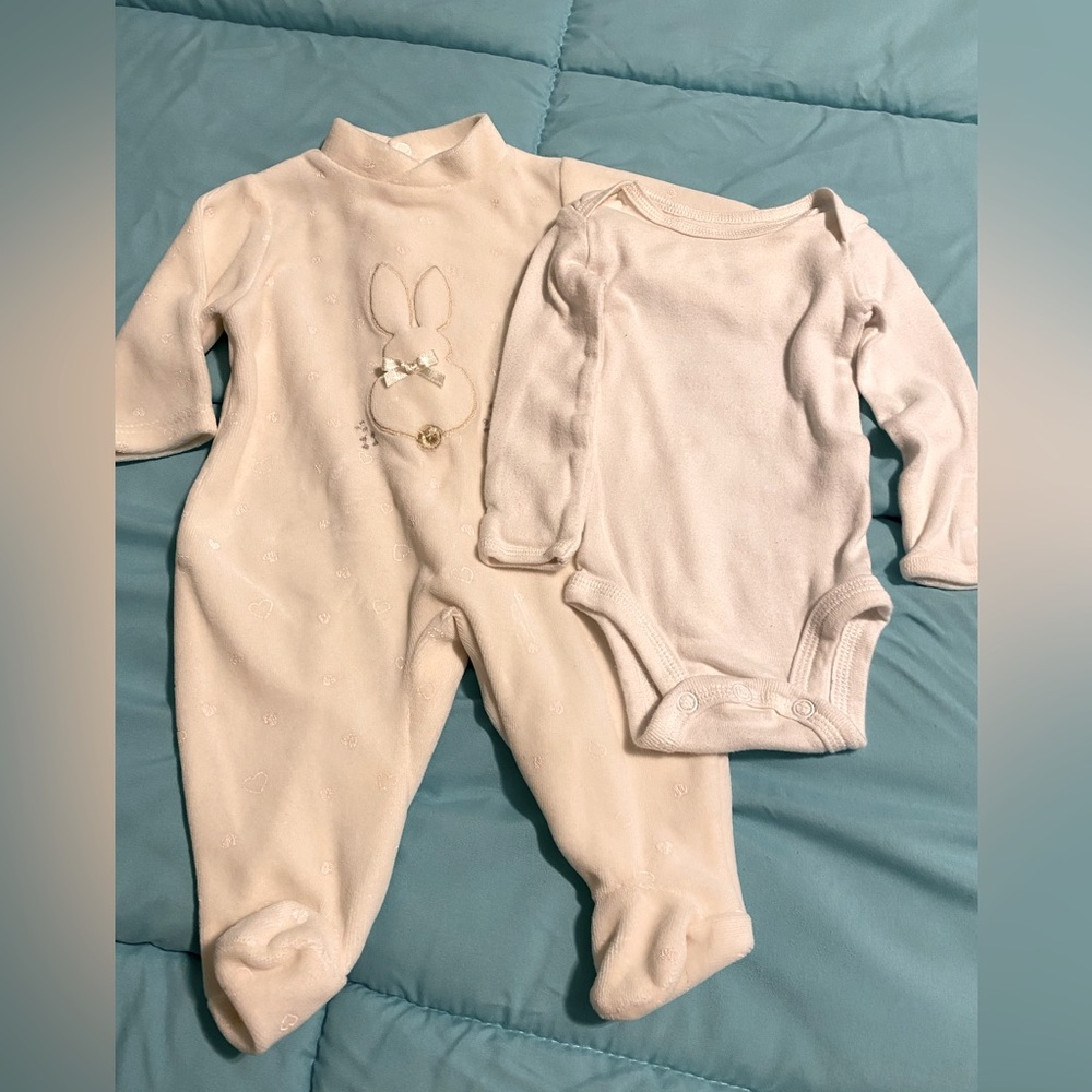 Cozy Off White Bunny Kids One Piece, and onesie bundle.
